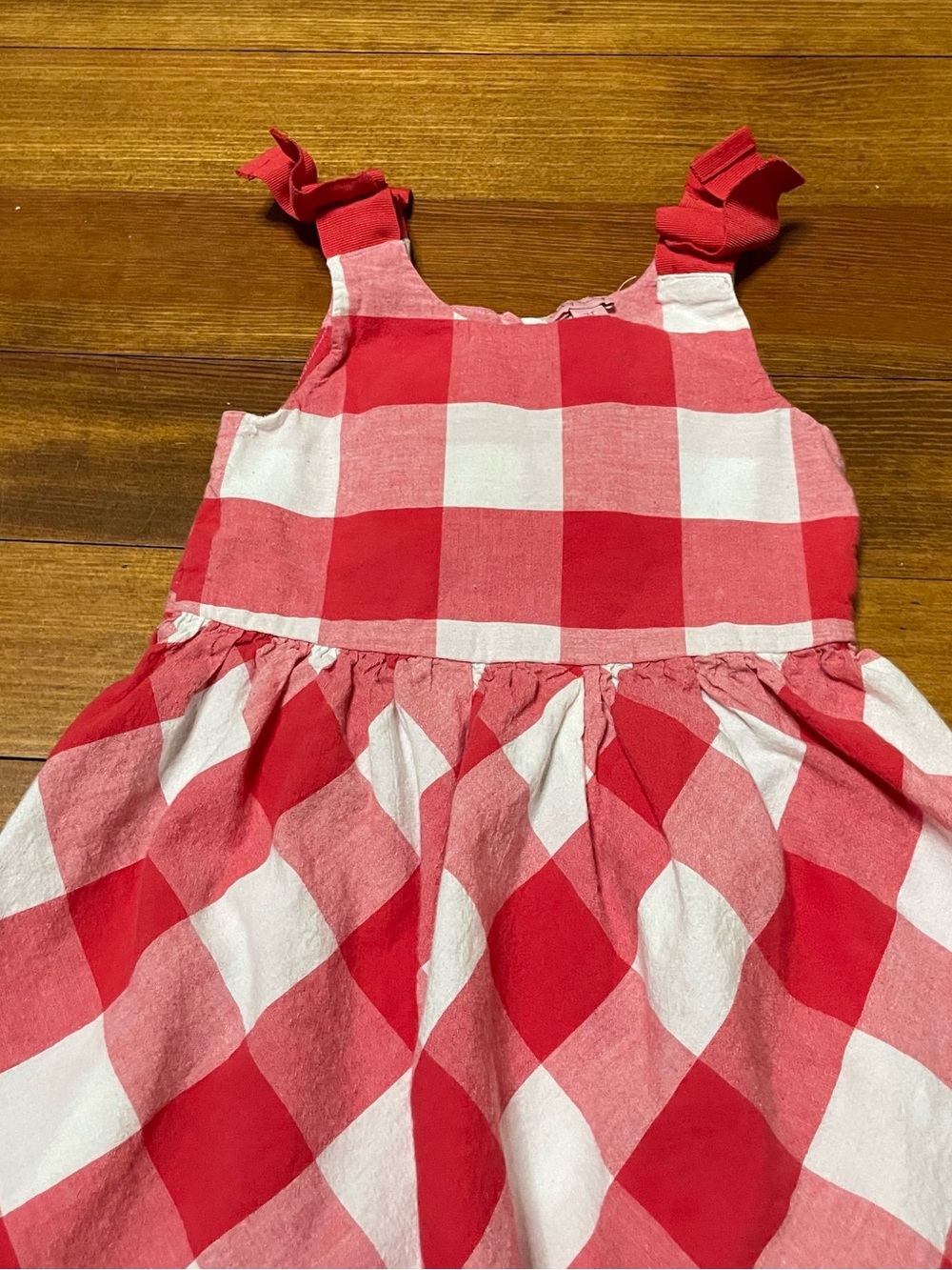 Lucky Penny Red and White Gingham Cotton Sundress with Bows at Shoulder 2T - Picture 3 of 9